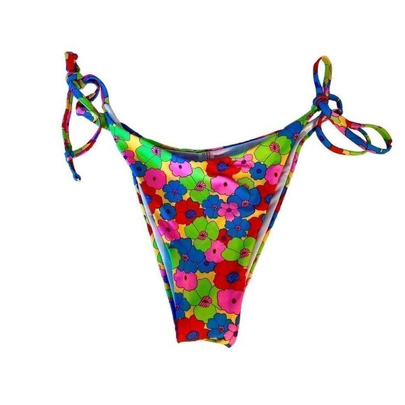 SHEIN Colorful Floral Print String Bikini Tie Bottoms Swimwear Sz Medium NWOT - Picture 1 of 6